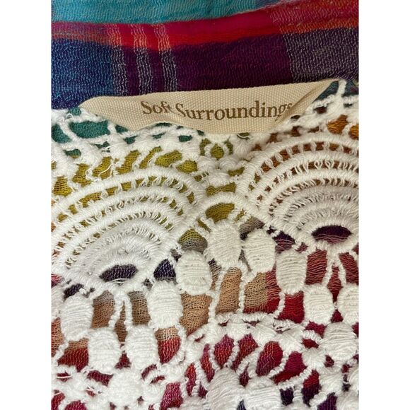 Soft Surroundings Women's Blue M Button-Up Cotton Tunic Shirt Plaid Boho Casual - Picture 3 of 10